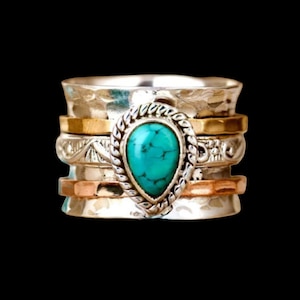925 Sterling Silver Ring, Spinner Ring, Turquoise Ring, Turquoise Jewelry, Handmade Ring, three tone Spinner Ring, Gemstone Ring, Band Ring