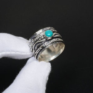 Anillo de turquesa, anillo de piedras preciosas, anillo de plata de ley 925, anillo giratorio, anillo hecho a mano, anillo de mujer, anillo de bodas, anillo de ansiedad,