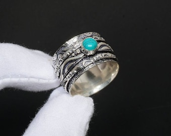 Turquoise Gemstone Spinner Ring, 925 Sterling Silver, Handmade