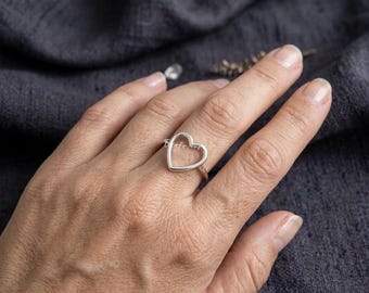 Sterling Silver Open Heart Ring, Friendship Promise Ring