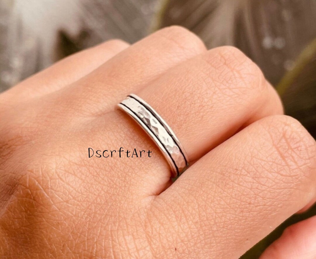 Sterling Silver Wide Band Spinner Ring, Anxiety Meditation Ring Gift ...