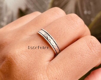 Sterling Silver Wide Band Spinner Ring, Anxiety Meditation Ring Gift for Her