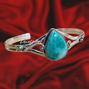 Larimar verstellbare Manschette Armband, 925 Sterling Silber Frau handgemachte Armband, Edelstein Armband, Geschenk für Freundin