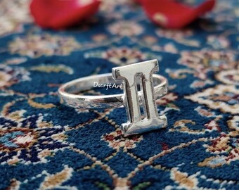 Sterling Silver Gemini Zodiac Ring, Minimalist Astrology Band, Boho-Chic Jewelry