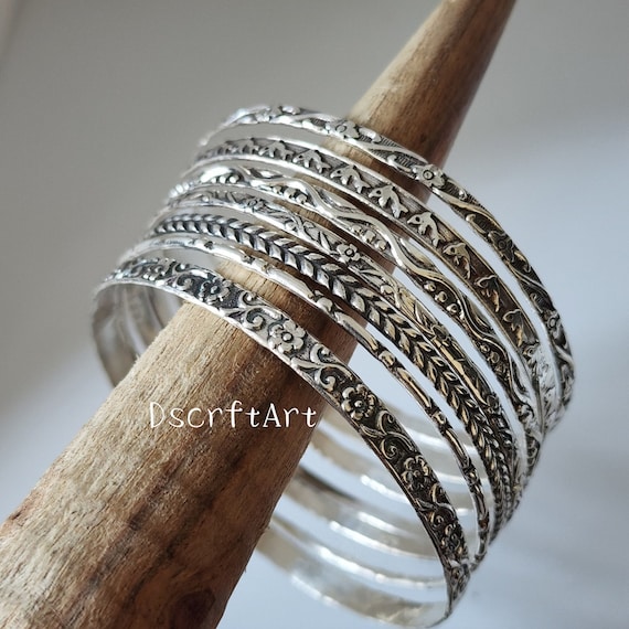 Buy Set of 7 Bangles, Hammered Bangles, Stacking Bracelets, Semanario, 7  Day Bangles, Mexican Jewellery, Thick Sparkly Bangles, Silver Plated Online  in India - Etsy