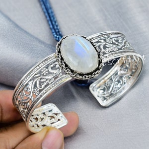 Rainbow Moonstone Bangle, 925 Sterling Silver, Cuff Bracelet, Bangle Adjustable Cuff Handmade Vintage Bracelet Real Gemstone Bangle