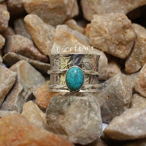 Türkis Spinner Ring, 925 Sterling Silber Ring, Angst Ring, Meditation Ring, breite Band Ring, Daumen Ring, Ring für Frau