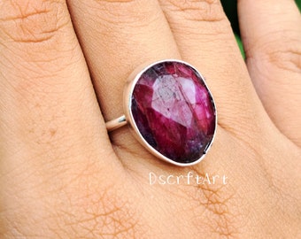 Handmade Red Ruby Sterling Silver Ring, Boho Style