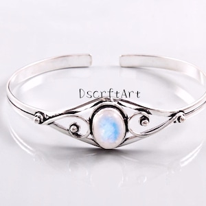 Moonstone  Adjustable Cuff Bracelet, 925 Sterling Silver Woman Handmade Bracelet, Gift For Girlfriend, Valentine day Gift