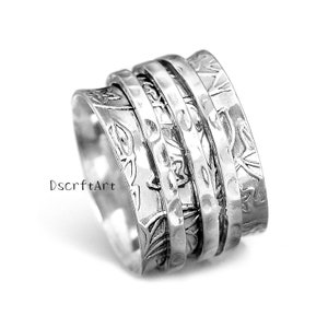 Solid Wide Band Ring, 925 Sterling Silver Spinner Ring for Women, Nature Meditation Wide Band, Anxiety Worry Fidget jewelry, handmade ring