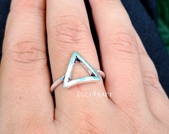 Sterling Silber Dreieck Ring, Boho Offen Band Schmuck Geschenk für sie