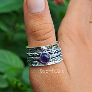 Sterling Silver Amethyst Gemstone Spinner Ring Woman Band worry Ring