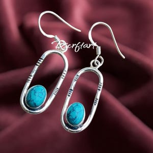 Handmade Turquoise Drop Earrings in 925 Sterling Silver - Beautiful Women's Dangle Earrings