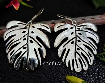 Orecchini pendenti a forma di foglia di Monstera, in argento sterling 925.