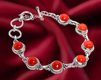 Pulseira artesanal com pedra preciosa cornalina, prata de lei 925, joia boho para presente.