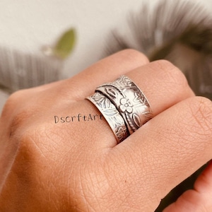 Spinner Ring, 925 Sterling Silver Ring for Women, Boho Chunky Ring, Wide Band Fidget Ring, Handmade Meditation Ring, Hammered Ring