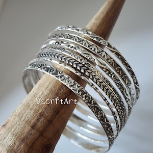 Set of 7 Bangles, 925 Stacking Bracelets, 7 Day Bangles, Sterling Silver Stacking Bangles For Women, Semanario, Half Round Bangles.