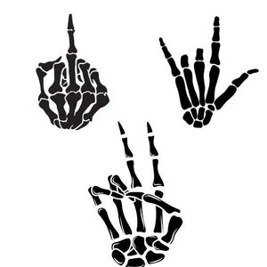 Dito medio scheletrico, mano della pace scheletrica, mano di roccia scheletrica, pacchetto da 3, download istantaneo SVG