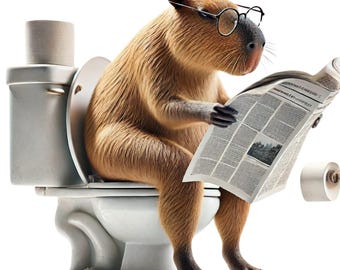 Funny Capybara Bathroom Art: Reading Newspaper Print (Digital Download)