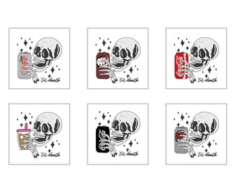 Dr. Pepper "Hasta la muerte" (svg), diseño 12, esqueleto (svg), refresco "Hasta la muerte" (gráfico), amante de la cafeína (svg), refresco dietético (svg), camiseta de bebida energética