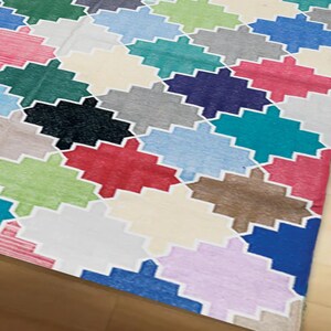 Cotton Flatweave Rug, 5X8 Ft Large Area Rug, Living Room Rug, Reversible Home Decor Rug, Cotton Dhurrie, Geometric Rug