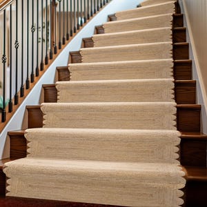 Jute Runner Rug - Scalloped Runner Rug, Bohemian Scallop Rug, Natural Jute Rug,