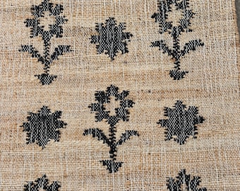 Handmade Natural Black flower Hemp Jute Rug, Stair-Runner Bohemian Hemp Jute Runner, Eco Friendly Runner, Stair Cotton Jute Runner