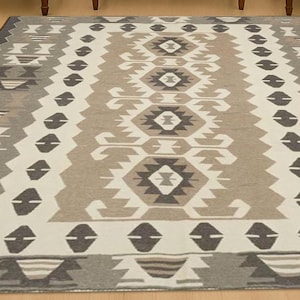 Jute Kilim Rug 5x8 Handmade Vintage Boho Area Rug, Custom Size Home Decor, Durable Natural Fiber Carpet