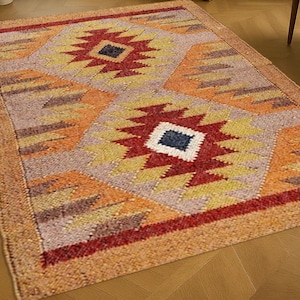 Handmade Vintage Turkish Kilim, Southwestern Navajo Wool Jute Area Kilim – Moroccan Flatweave, Pastel Kilim Rug, Custom Rug 5x7 Feet
