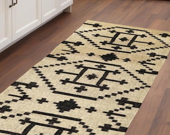 Handwoven Wool Jute Runner, Bohemian Eco Friendly Wool Jute Runner, Traditional Indian Jute Area rug, Vintage Stair Runner Rug