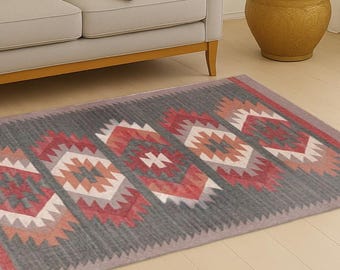 6X9 Ft KILIM Area Rug, Wool Jute Drawing Room Persian Dhurrie, Tribal Moroccan Rug,  Kilim Dhurrie Rug Traditional Indian Turkish Kilim Rug