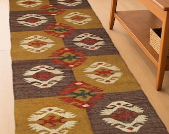 Handmade Bohemian Eco Friendly Wool Jute Runner, Reversible Handmade Vintage Rugs, large living room rug, Oriental, Traditional Rug