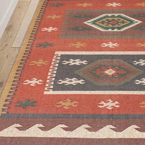 4 x 6 ft Handmade KILIM Rug, Multicolor, Jute Rug wool rug Kilim Dhurrie, Custom Size Rugs, Traditional Indian jute Area rug