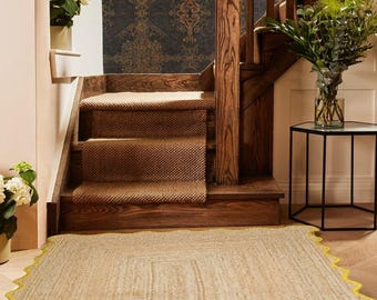 Natürlicher ausgebogter Jute-Teppich, handgewebter geflochtener Jute-Teppich, Teppich mit Jakobsmuschelmuster, benutzerdefinierter dekorativer Teppich, Boho-Naturjuteteppich