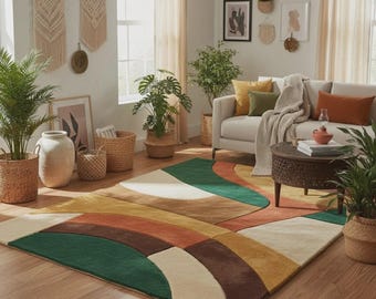 Mid Century Modern Abstrakter Retro Teppich - Modernes Geometrisches Design