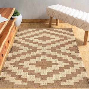Natural Jute & wool Kilim Rug | Earthy Tones Area Rug | Artisanal Handwoven Floor Covering | Eco-Friendly Home Decor
