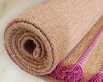 Organic cotton yoga mat, herbal yoga mat, handwoven meditation mat, anti slip fitness rug, natural pilates mat, chemical free yoga mat