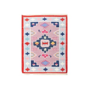 Cotton Kilim Rug, Geometric Area Carpet, Flat Weave Rug, Colorful Living Room Decor, Modern Bedroom Floor Mat, Handwoven Rug, Handmade Rug