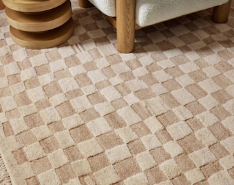 Moroccan Rug Beige - Berber Beige Rug - Grid Pattern Design - Beige Rug - Custom Moroccan Rug - Beni Ourain Rug Beige -Custom Size Rug