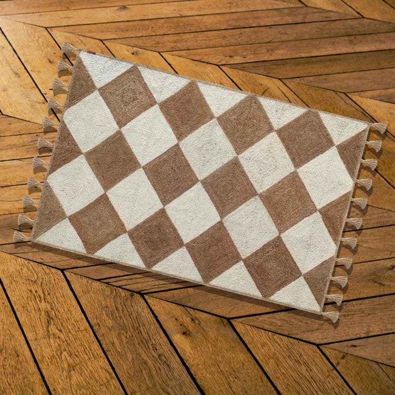 Checkered Jute Rug, Custom Size Runner Rug, Hallway Runner, Boho Jute ...