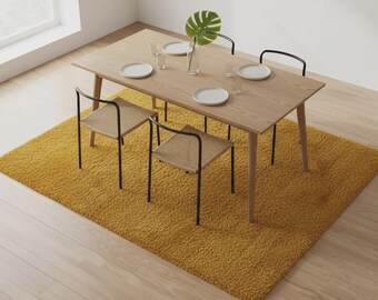 Moderner Senfgelber Wollteppich, Schlichter Festflächenteppich für Wohnzimmer, Schlafzimmer, zeitgemäßes Wohndekor