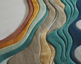 Tapis onduleux touffeté fait main - Design abstrait moderne en couches, tapis décoratif contemporain coloré pour la maison