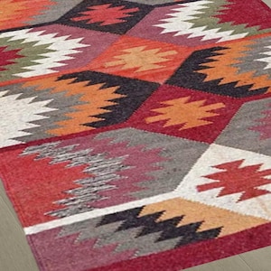 Handmade Wool Kilim Rug, Traditional Handwoven Kilim Rug, Outdoor/Indoor Rug, Boho Jute Kilim, Rustic American Style Area Rug, Tribal Décor