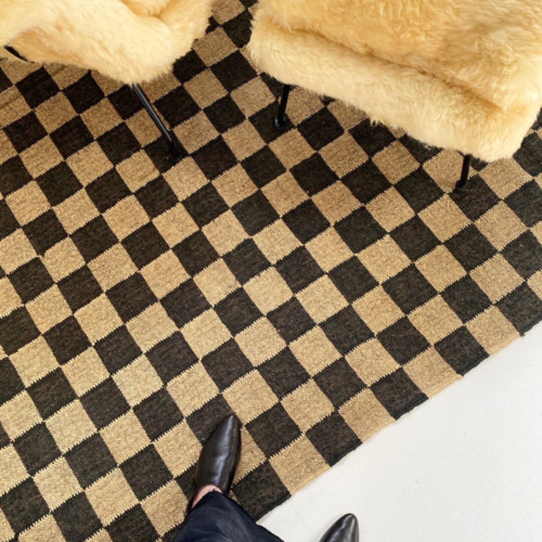 Large Diamond Check Rug Black Diamond Mosaic Area Rug, Checkerboard Black White Rug ...