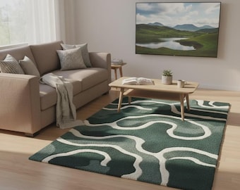 Handgefertigter Wollteppich | Mid Century Modern Geometrische Color Block | Zeitgenössischer Teppich