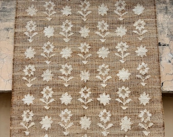 Natural Floral Cotton Jute Rug, Handmade loom Cotton jute Rug Carpet, Custom Size Rug, Outdoor Rug, traditional handwoven rug