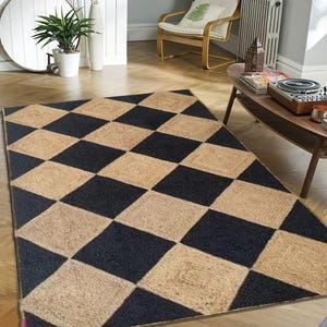 Checkered Jute Rug, Custom Size Runner Rug, Hallway Runner, Boho Jute ...