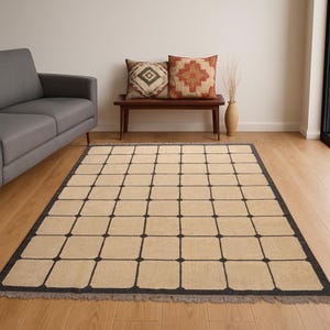 Handmade Checker Rug, Checkered Jute Rug, Custom Size Runner Rug, Hallway Runner, Boho Jute Rug, Large Jute Rug, Checker Board Rug