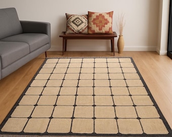 Handmade Checker Rug, Checkered Jute Rug, Custom Size Runner Rug, Hallway Runner, Boho Jute Rug, Checker Board Rug