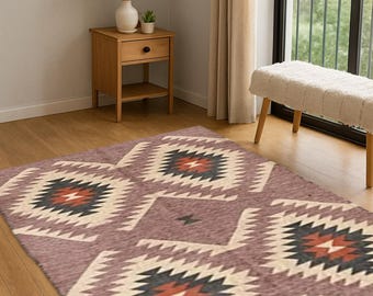 Handwoven Natural Jute Kilim Rug |  Boho Tribal Flatweave Area Rug for Living Room | Bedroom or Dining Room | Eco-Friendly Jute Kilim Rug